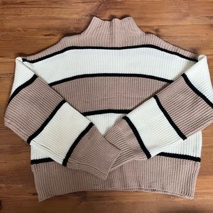 Striped Knit Turtleneck Sweater